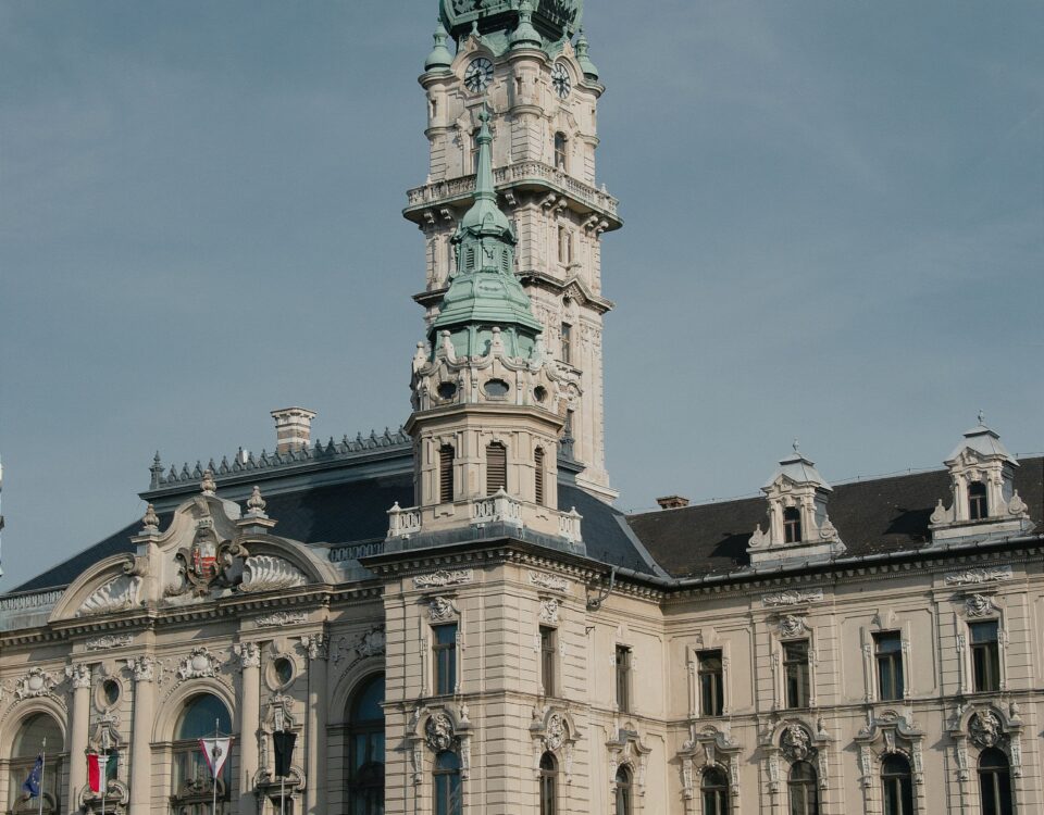 Historic Baroque city center and Széchenyi Square in Győr, Hungary